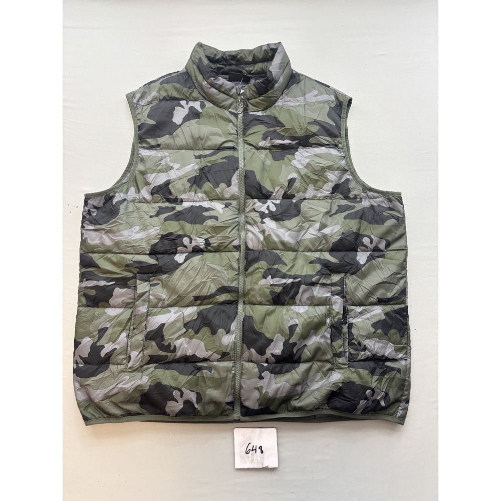Swiss Tech Mens 2XL Camouflage Full Zip Puffer Vest Green Quilted Outdoor Casual